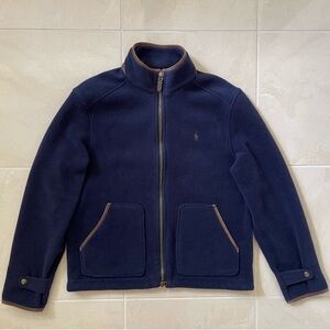 Polo Ralph Lauren Fleece Jacket with Leather Trim Navy Men’s Large
